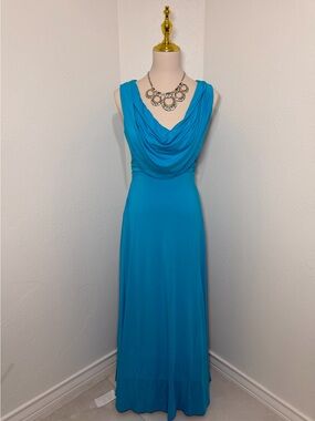 Turquoise Maxi Dress Sleeveless Stretch Cocktail Evening Dress | Small
